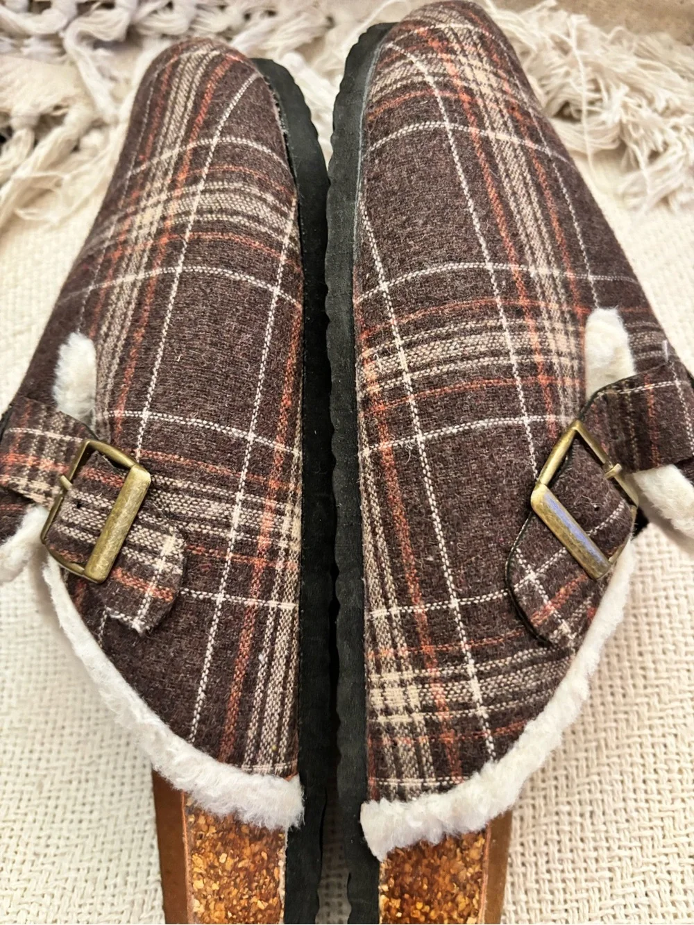 Fitory Brown Plaid Cork Mule Shoes Men’s Size 13